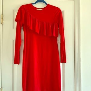 Michael Kors Red Dress w/Asymmetrical Ruffle Sz S